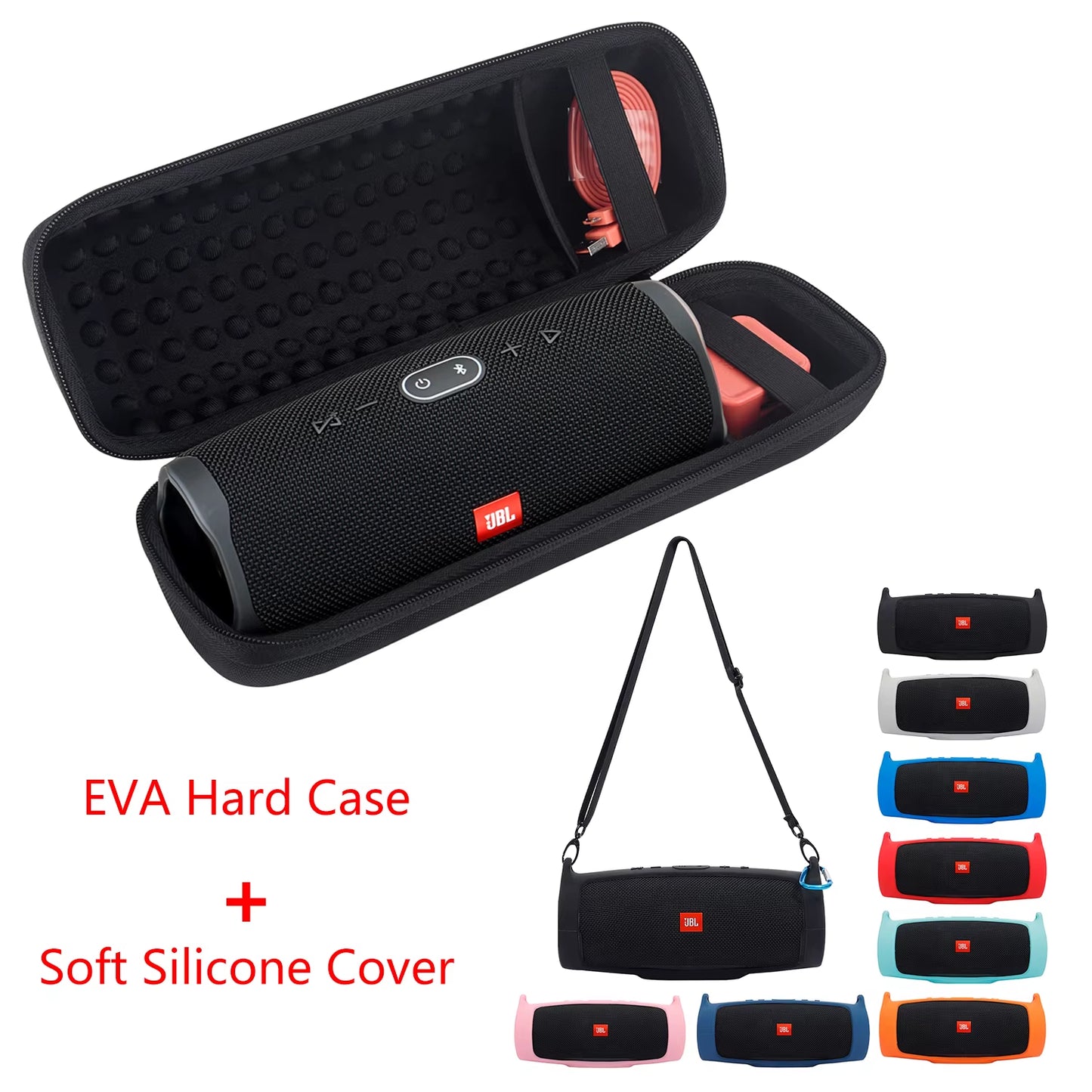 2020 Newest EVA Hard Case Travel Carrying Zipper Storage Bag + Soft Silicone Case Cover for JBL Charge 4 Bluetooth Speaker