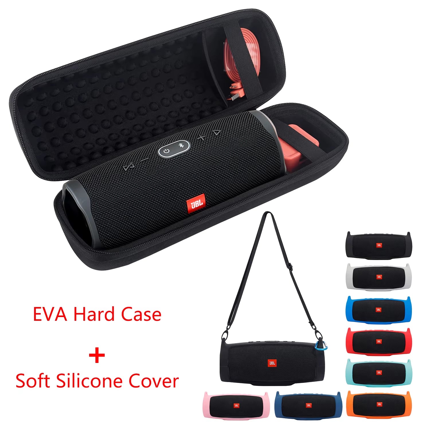 2020 Newest EVA Hard Case Travel Carrying Zipper Storage Bag + Soft Silicone Case Cover for JBL Charge 4 Bluetooth Speaker