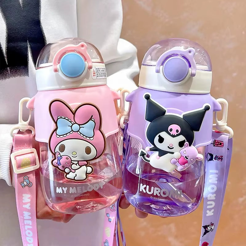 690Ml  Large Capacity Water Bottle Cinnamoroll Kuromi My Melody Portable Straw Water Cup for Outdoor Sports Fitness