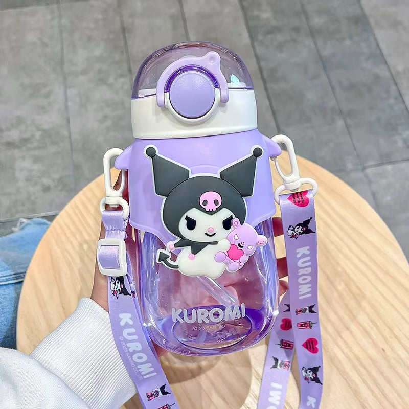 690Ml  Large Capacity Water Bottle Cinnamoroll Kuromi My Melody Portable Straw Water Cup for Outdoor Sports Fitness