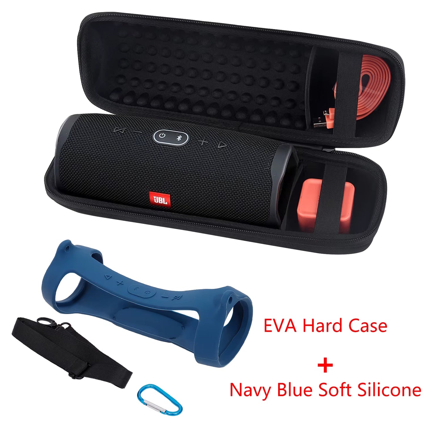 2020 Newest EVA Hard Case Travel Carrying Zipper Storage Bag + Soft Silicone Case Cover for JBL Charge 4 Bluetooth Speaker