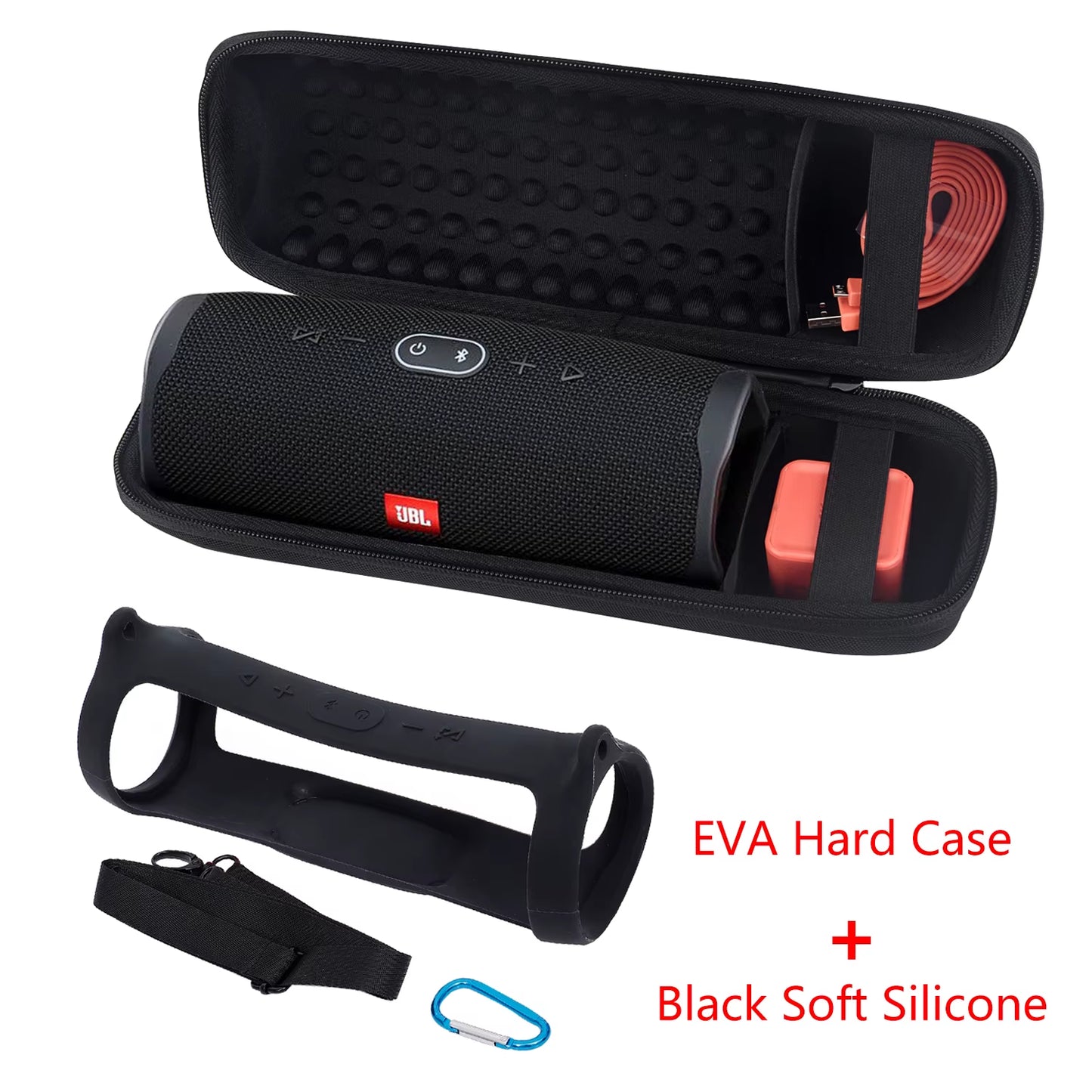 2020 Newest EVA Hard Case Travel Carrying Zipper Storage Bag + Soft Silicone Case Cover for JBL Charge 4 Bluetooth Speaker
