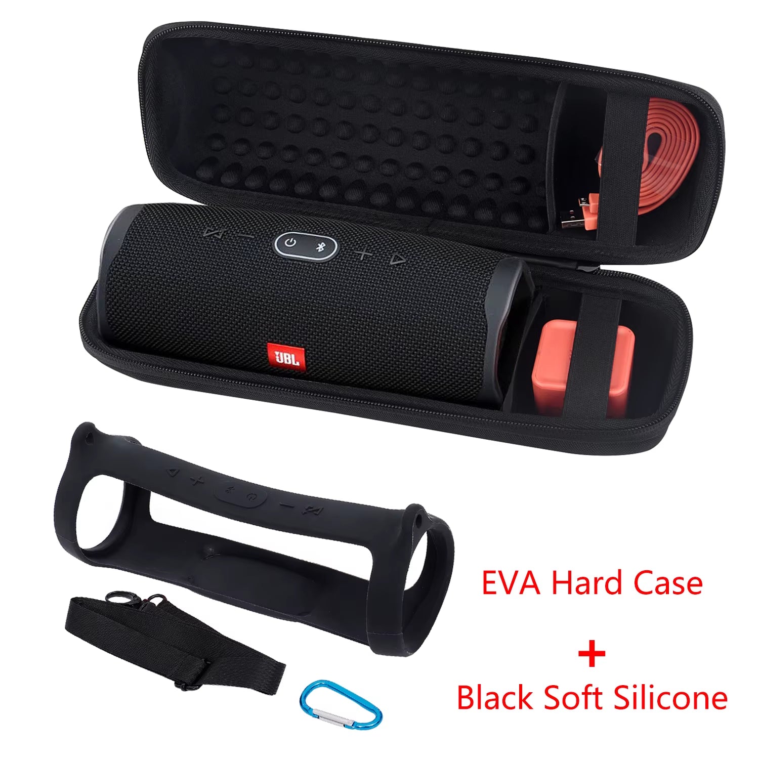 2020 Newest EVA Hard Case Travel Carrying Zipper Storage Bag + Soft Silicone Case Cover for JBL Charge 4 Bluetooth Speaker