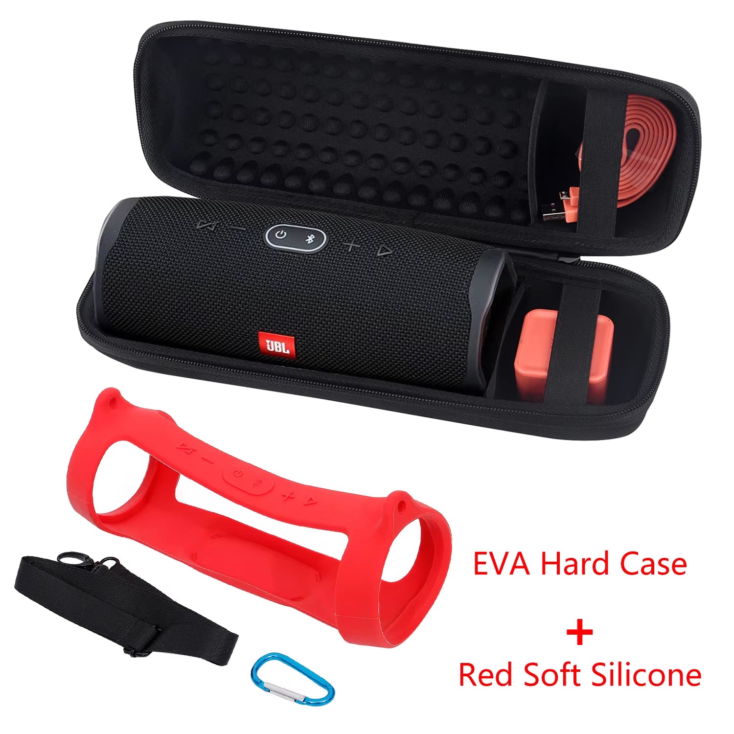 2020 Newest EVA Hard Case Travel Carrying Zipper Storage Bag + Soft Silicone Case Cover for JBL Charge 4 Bluetooth Speaker