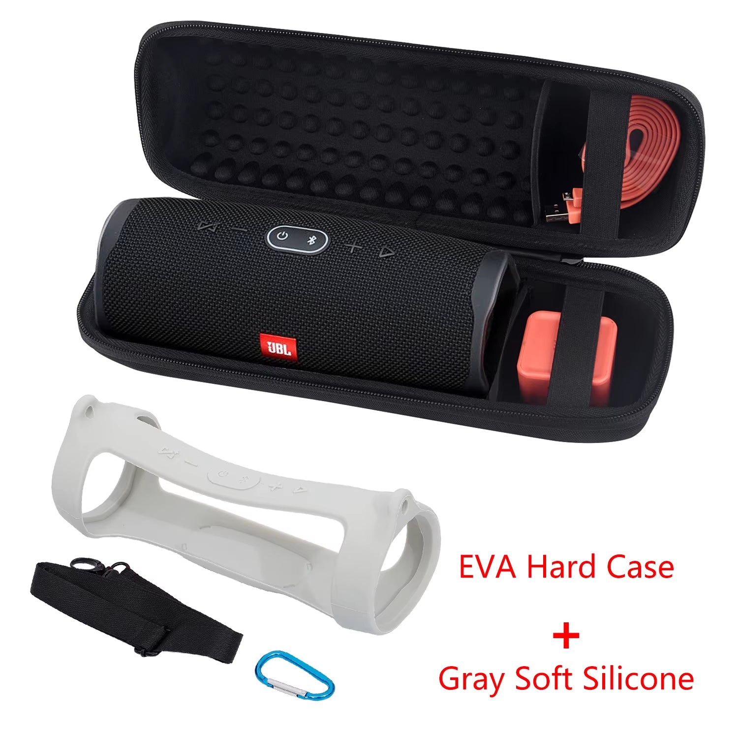 2020 Newest EVA Hard Case Travel Carrying Zipper Storage Bag + Soft Silicone Case Cover for JBL Charge 4 Bluetooth Speaker