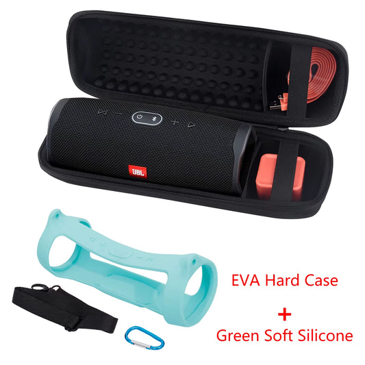2020 Newest EVA Hard Case Travel Carrying Zipper Storage Bag + Soft Silicone Case Cover for JBL Charge 4 Bluetooth Speaker