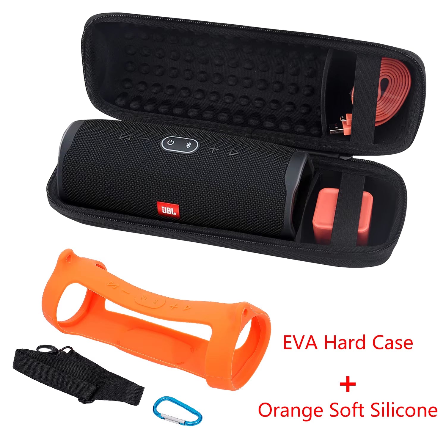 2020 Newest EVA Hard Case Travel Carrying Zipper Storage Bag + Soft Silicone Case Cover for JBL Charge 4 Bluetooth Speaker