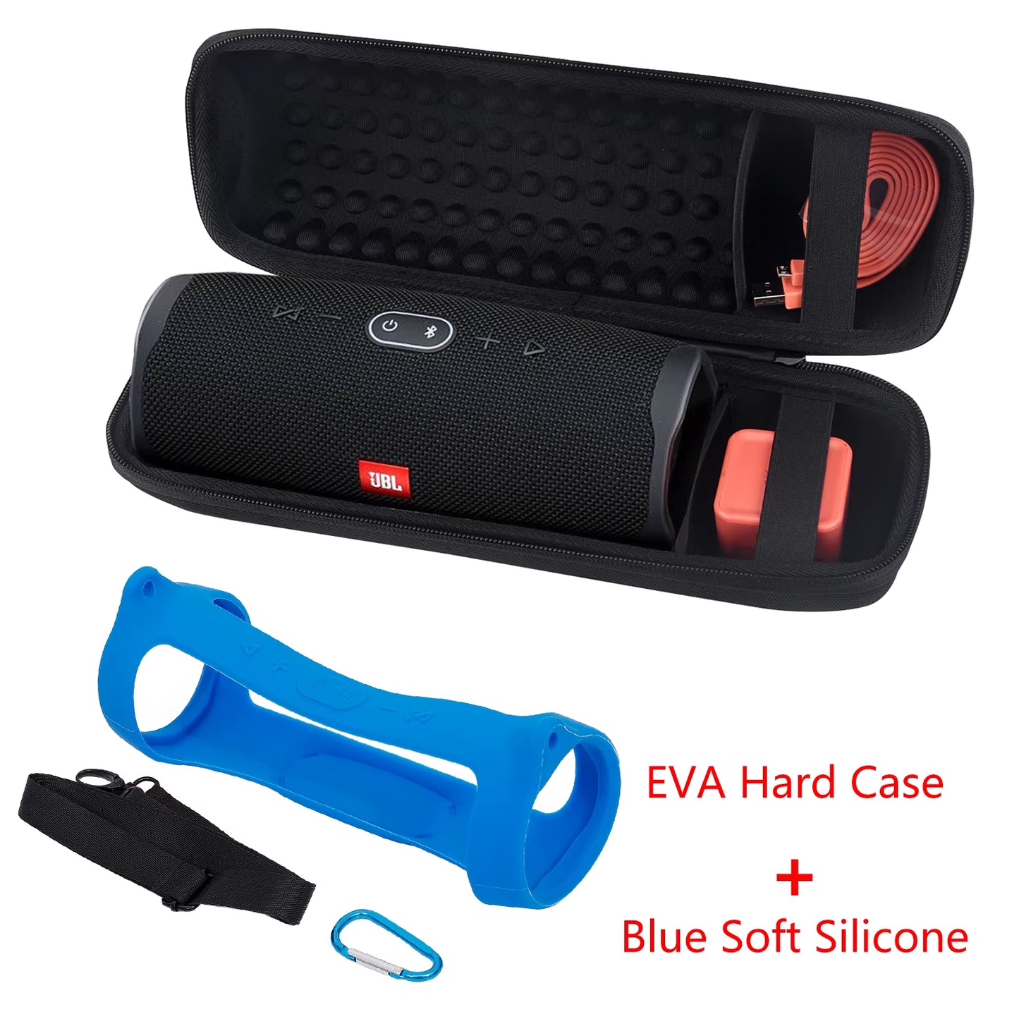 2020 Newest EVA Hard Case Travel Carrying Zipper Storage Bag + Soft Silicone Case Cover for JBL Charge 4 Bluetooth Speaker