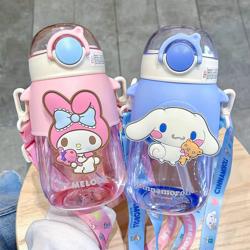 690Ml  Large Capacity Water Bottle Cinnamoroll Kuromi My Melody Portable Straw Water Cup for Outdoor Sports Fitness