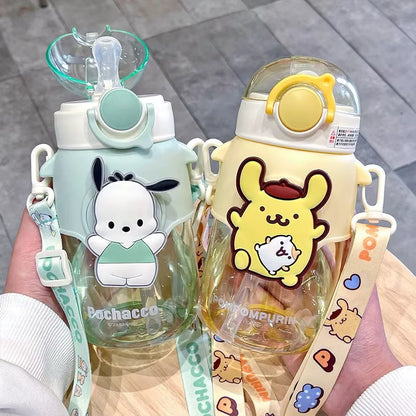 690Ml  Large Capacity Water Bottle Cinnamoroll Kuromi My Melody Portable Straw Water Cup for Outdoor Sports Fitness