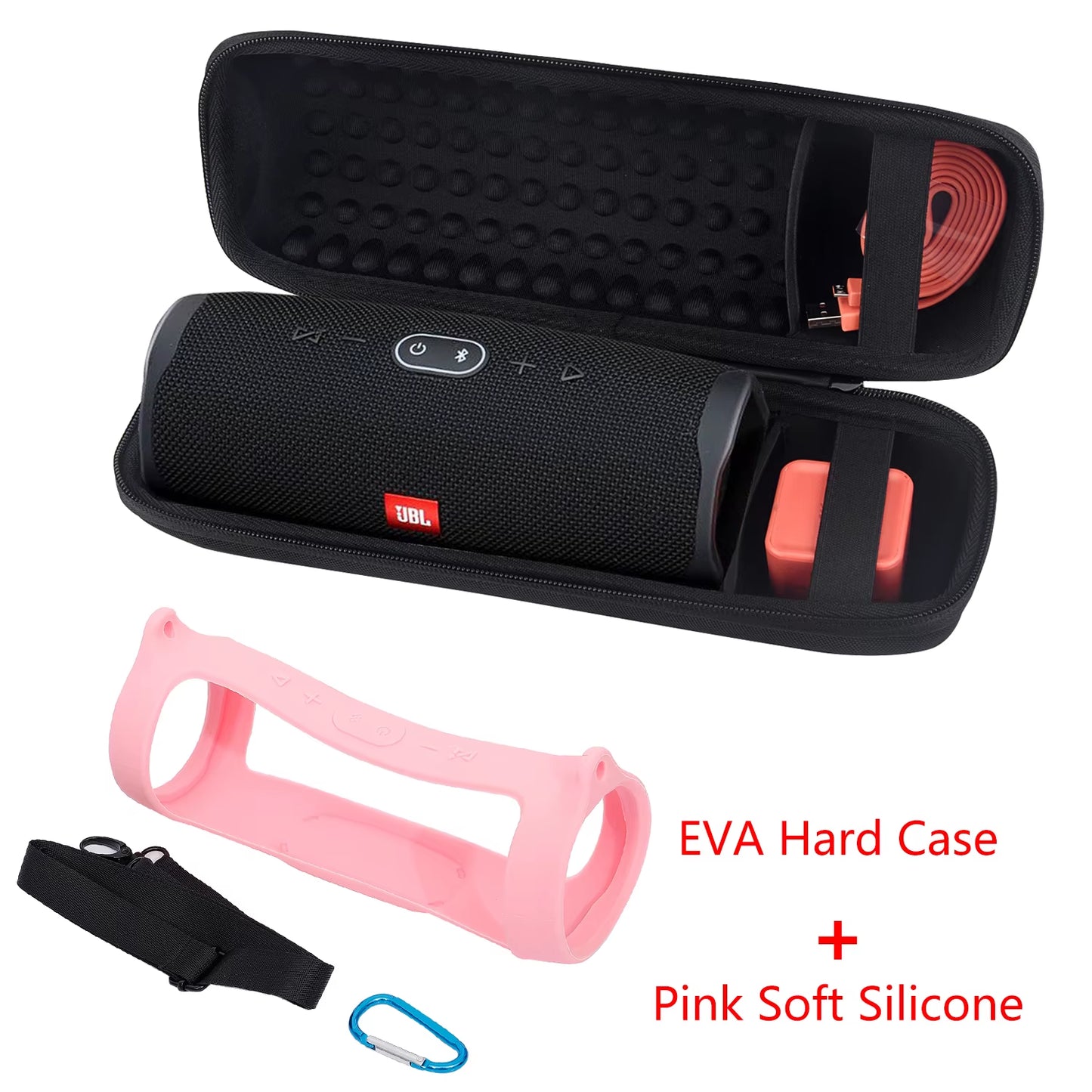 2020 Newest EVA Hard Case Travel Carrying Zipper Storage Bag + Soft Silicone Case Cover for JBL Charge 4 Bluetooth Speaker